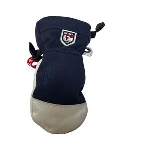 Hestra Size 4 Navy Blue Leather Palm GLoft Insulated Ski Singel Mittens ONLY ONE